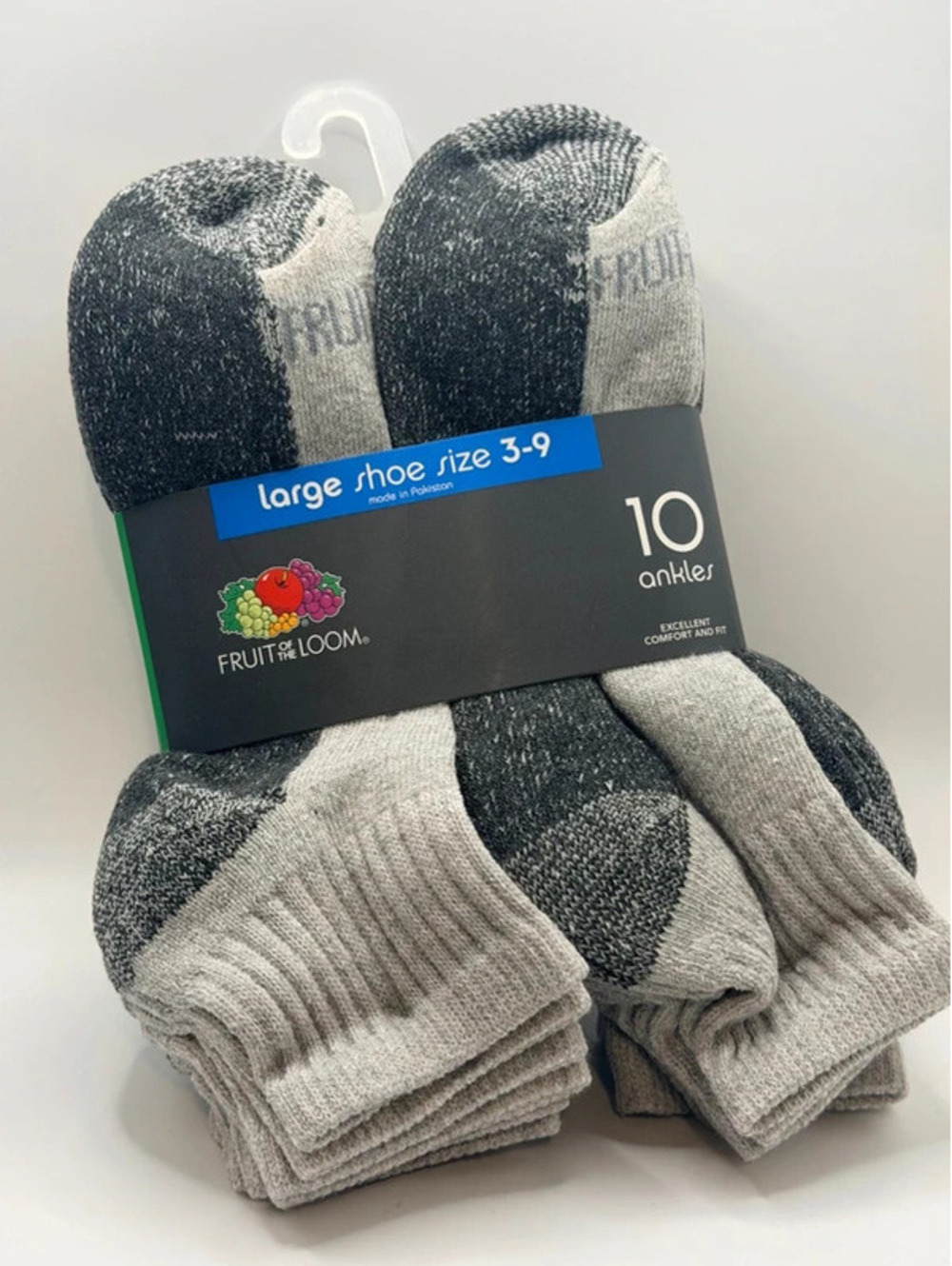 Fruit of the Loom Mens size 3-9 10 Pack Ankle Socks Dual Defense